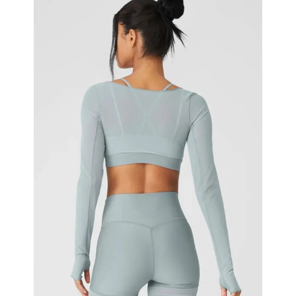 Alo Yoga Airlift Ballet Dream Long Sleeve Bra Top S Cosmic Grey Athleisure chic
